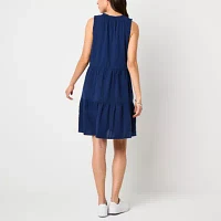 St. John's Bay Womens Sleeveless Embroidered Striped A-Line Dress