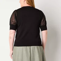 Liz Claiborne Plus Womens Round Neck Short Sleeve Pullover Sweater