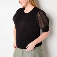 Liz Claiborne Plus Womens Round Neck Short Sleeve Pullover Sweater