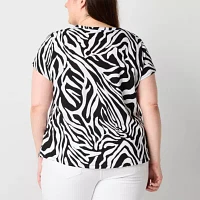 Liz Claiborne Plus Womens V Neck Short Sleeve Blouse