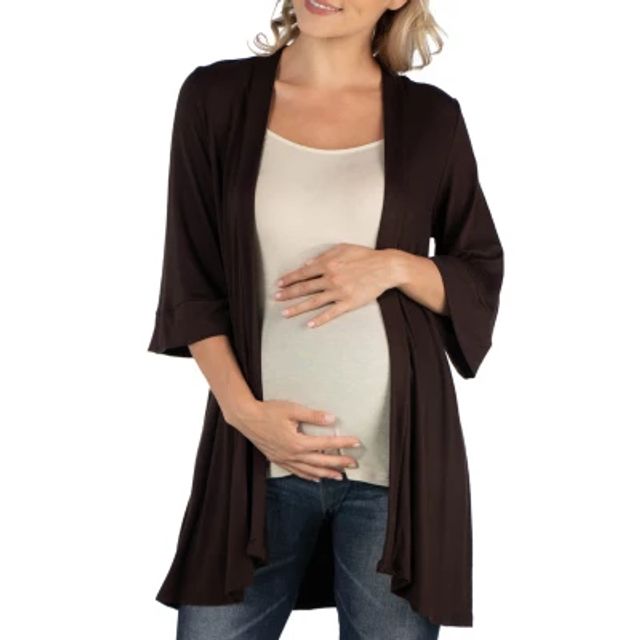 24seven Comfort Apparel Plus Elbow Length Open Front Cardigan