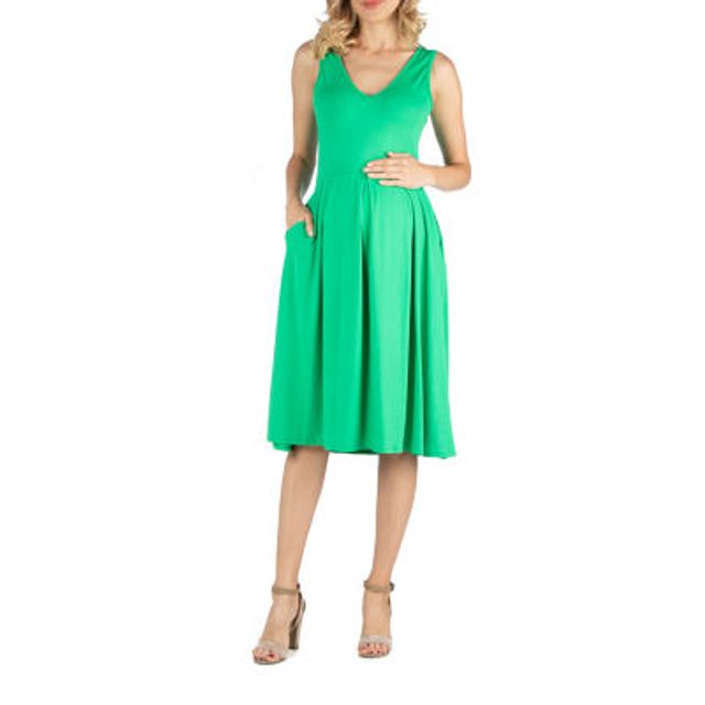 24seven Comfort Apparel 24/7 Comfort Apparel Fit and Flare Sleeveless Midi  Dress