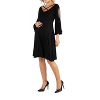 24/7 Comfort Apparel Knee Cold Shoulder Dress