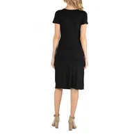 24/7 Comfort Apparel Faux Wrapover Dress with Cap Sleeves