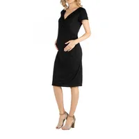 24/7 Comfort Apparel Faux Wrapover Dress with Cap Sleeves