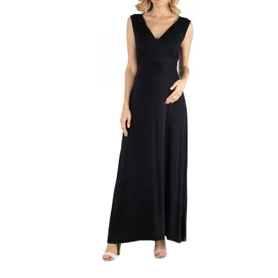 24/7 Comfort Apparel V Neck Sleeveless Maxi Dress with Belt