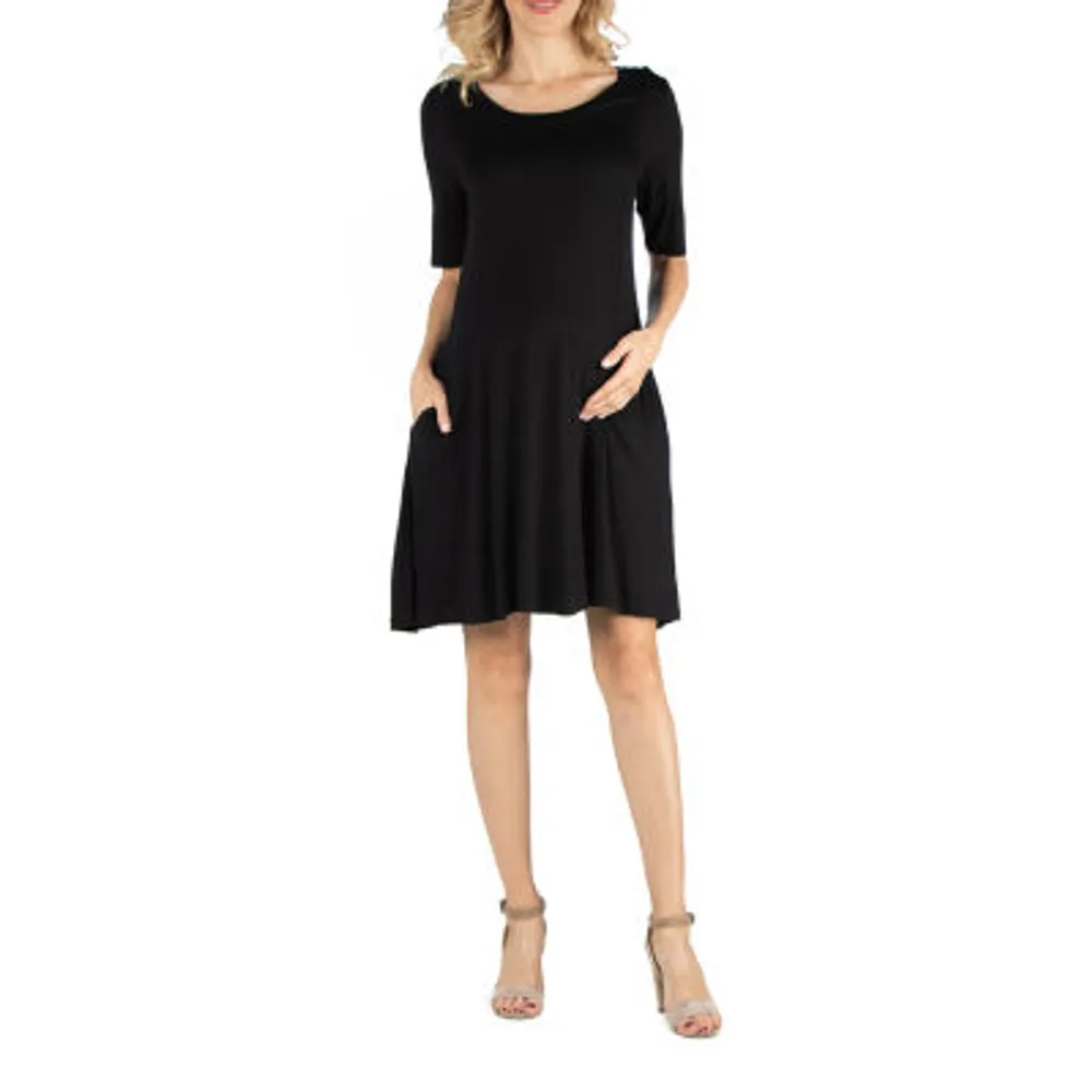 24/7 Comfort Apparel Soft Flare T-Shirt Dress With Pockets