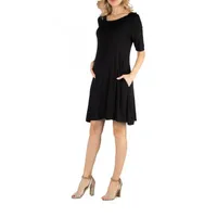 24/7 Comfort Apparel Soft Flare T-Shirt Dress with Pockets