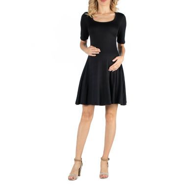 24/7 Comfort Apparel Knee Length A Line Elbow Sleeve Dress