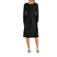 24/7 Comfort Apparel Midi Length Fit and Flare Pocket Dress - Maternity