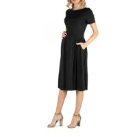 24/7 Comfort Apparel Short Sleeve and Pocket Midi Dress