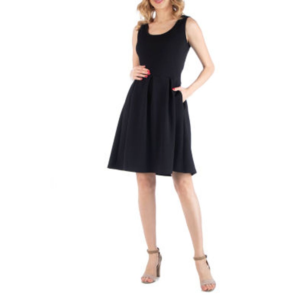 24/7 Comfort Apparel Sleeveless Pleated Dress with Pockets