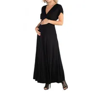 24/7 Comfort Apparel Cap Sleeve V-Neck Maxi Dress