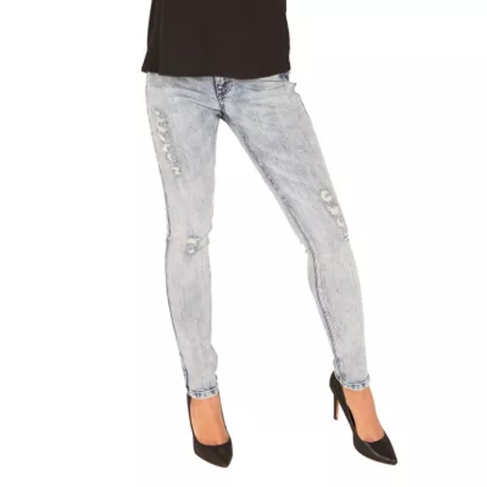 Poetic Justice Madison Ripped Stretch Fabric Womens Mid Rise Curvy Fit Skinny Fit Jean