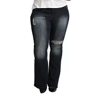 Poetic Justice - Plus Kylie Ripped Stretch Fabric Womens Mid Rise Curvy Fit Flare Leg Jean