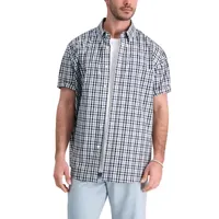 Haggar Mens Regular Fit Short Sleeve Plaid Button-Down Shirt