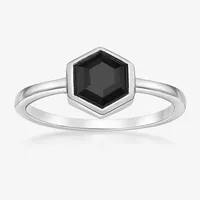 Womens Genuine Black Onyx Sterling Silver Round Cocktail Ring