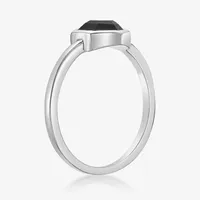 Womens Genuine Black Onyx Sterling Silver Round Cocktail Ring