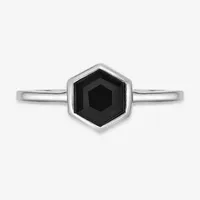 Womens Genuine Black Onyx Sterling Silver Round Cocktail Ring