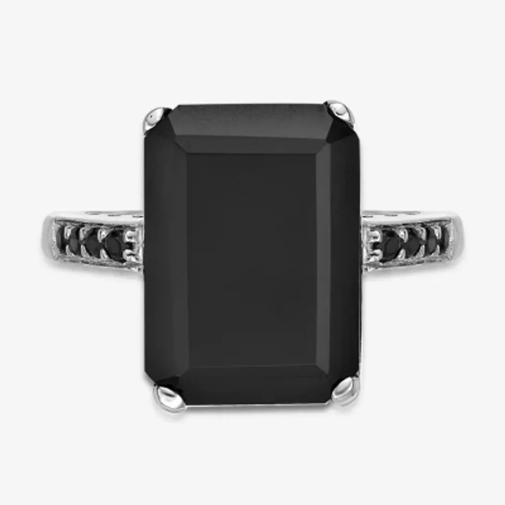 Womens Genuine Black Onyx Sterling Silver Cocktail Ring