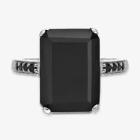 Womens Genuine Black Onyx Sterling Silver Cocktail Ring