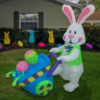 National Tree Co. Easter Bunny With Wheelbarrow Lighted Outdoor Inflatable Decor