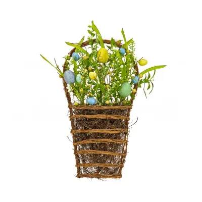 National Tree Co. Spring Flowers And Eggs Wall Hanging Basket