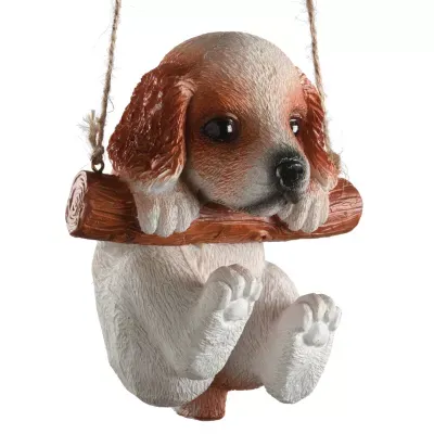National Tree Co. King Charles Cavalier Puppy On A Swing Solid Wall Sculpture