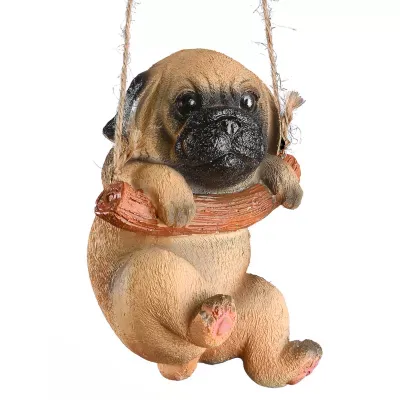 National Tree Co. Pug Puppy On A Swing Solid Wall Sculpture