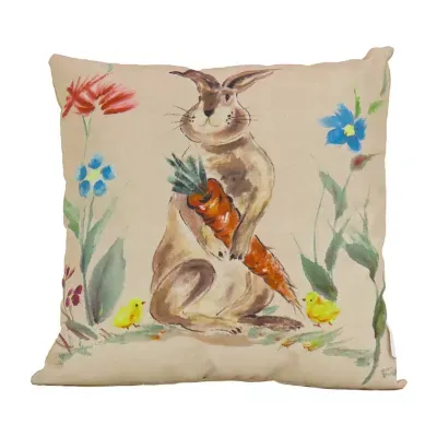 National Tree Co.  Bunny With Carrot Easter Square Throw Pillow