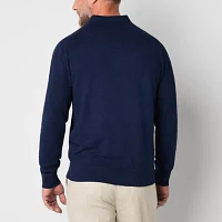 St. John's Bay Fine Gauge Polo Mens Long Sleeve Pullover Sweater