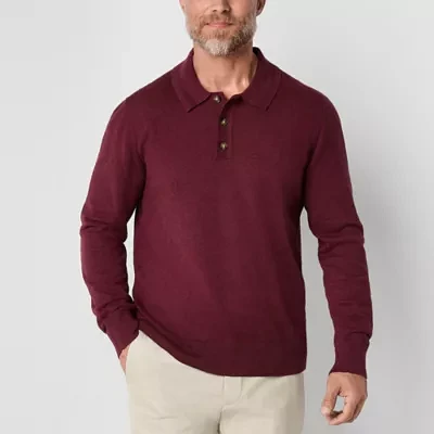 St. John's Bay Fine Gauge Polo Mens Long Sleeve Pullover Sweater