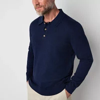 St. John's Bay Fine Gauge Polo Mens Long Sleeve Pullover Sweater