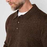 St. John's Bay Fine Gauge Polo Mens Long Sleeve Pullover Sweater