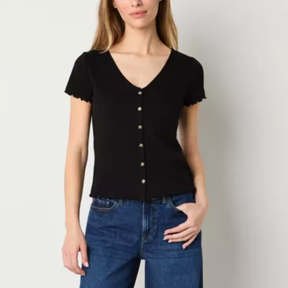 a.n.a Womens Short Sleeve Modern Fit Button-Down Shirt