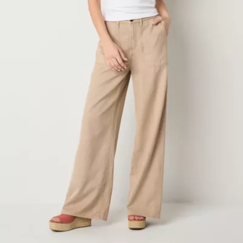 a.n.a Cotton Tencel Utility Womens Highest Rise Wide Leg Cargo Pant