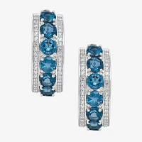 Genuine Blue Topaz Sterling Silver 23.5mm Hoop Earrings