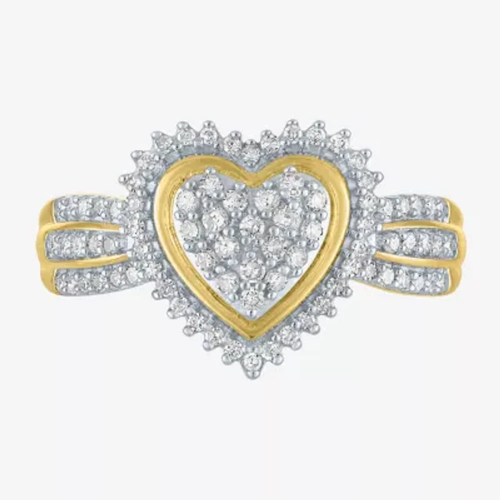 (G-H / I1-I2) Womens 1/3 CT.T.W. Lab-Grown Diamond 10K Gold Heart Halo Cocktail Ring