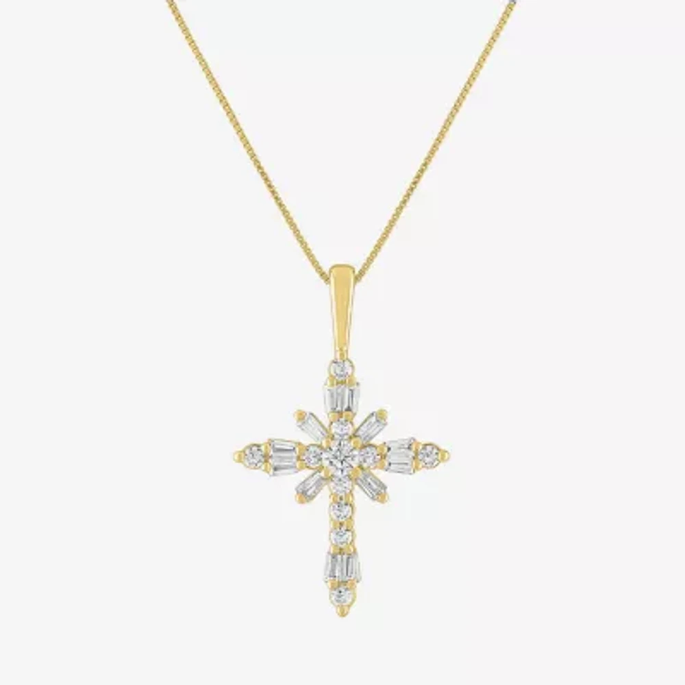 (G-H / Si2-I1) Womens 1/3 CT. T.W. Lab Grown White Diamond 10K White Gold Cross 18 Inch Pendant Necklace