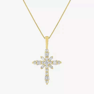(G-H / Si2-I1) Womens 1/3 CT. T.W. Lab Grown White Diamond 10K White Gold Cross 18 Inch Pendant Necklace