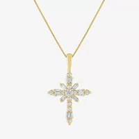 (G-H / Si2-I1) Womens 1/3 CT. T.W. Lab Grown White Diamond 10K Gold Cross Pendant Necklace