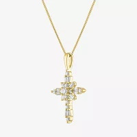 (G-H / Si2-I1) Womens 1/3 CT. T.W. Lab Grown White Diamond 10K Gold Cross Pendant Necklace