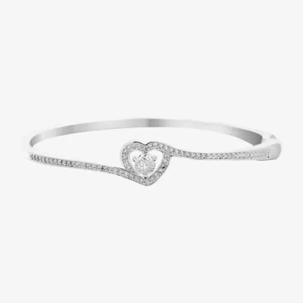 Sparkle Allure Pure Silver Over Brass Heart Bangle Bracelet