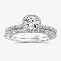 (I / I1) Womens 1 CT. T.W. Lab Grown White Diamond 10K or 14K Gold Round Side Stone Halo Bridal Set