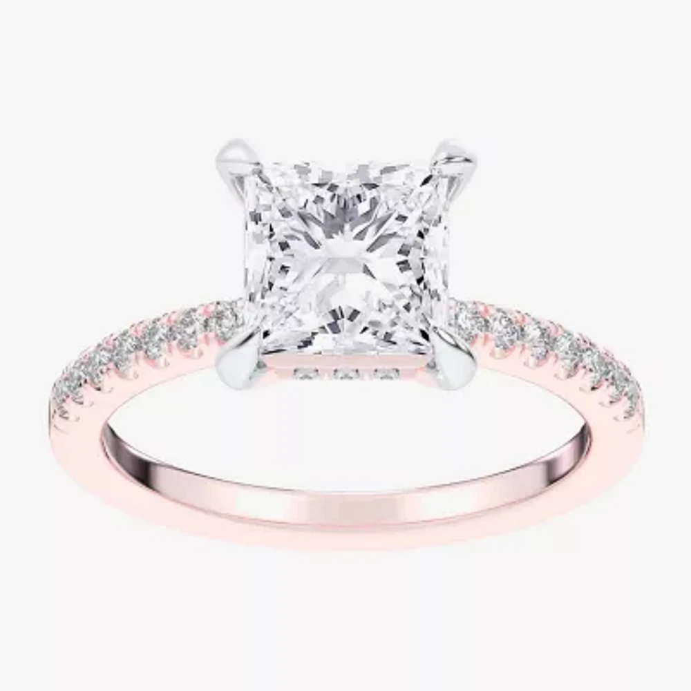 (G-H / Si1-Si2) Womens 2 1/4 CT. T.W. Lab Grown White Diamond 14K Gold Side Stone Engagement Ring