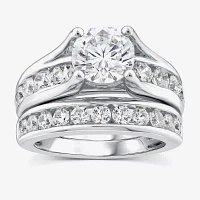 (G / Si1-Si2) Womens 4 CT. T.W. Lab Grown White Diamond 10K Gold Round Side Stone Bridal Set