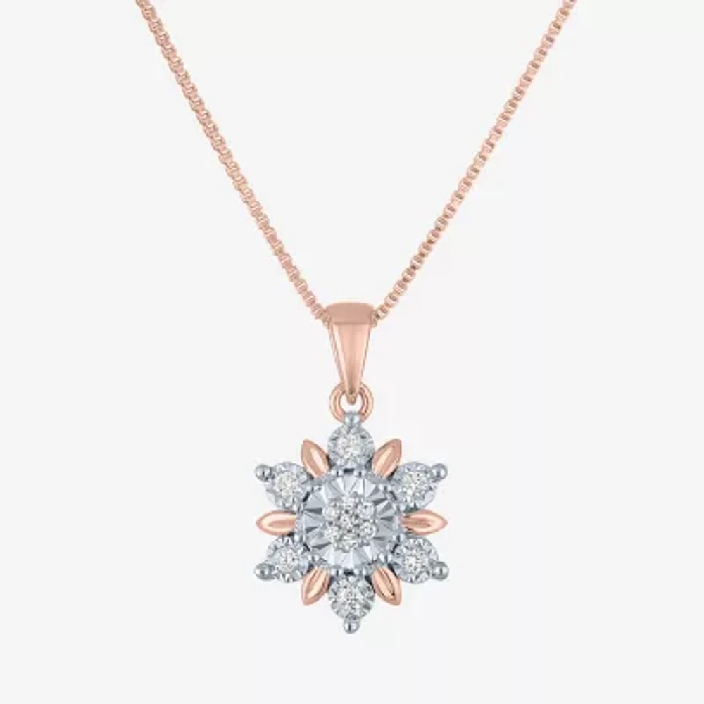 Diamond Blossom (G-H / Si2-I1) Womens 1/10 CT. T.W. Lab Grown White Diamond 14K Rose Gold Over Silver Pendant Necklace