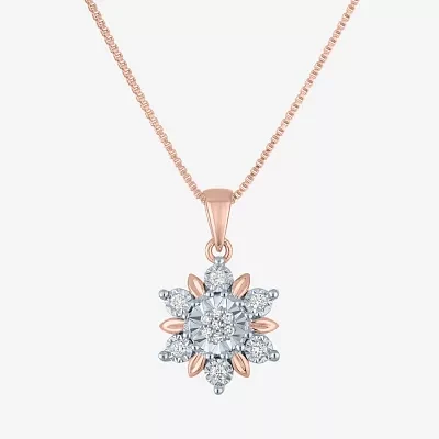 Diamond Blossom (G-H / Si2-I1) Womens 1/10 CT. T.W. Lab Grown White Diamond 14K Rose Gold Over Silver Pendant Necklace