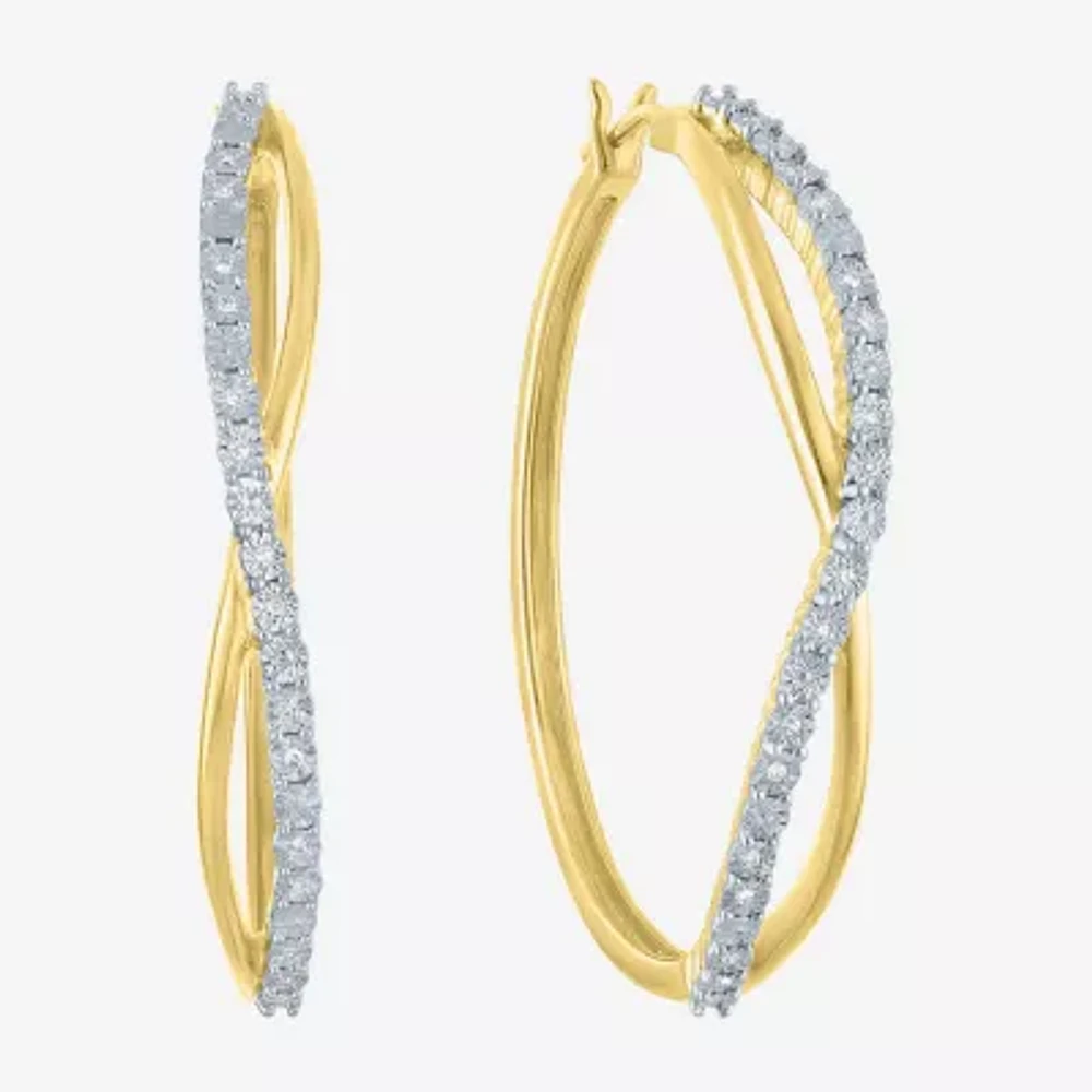 (G-H / I1-I2) 1/10 CT. T.W. Lab Grown White Diamond 14K Gold Over Silver 36mm Hoop Earrings