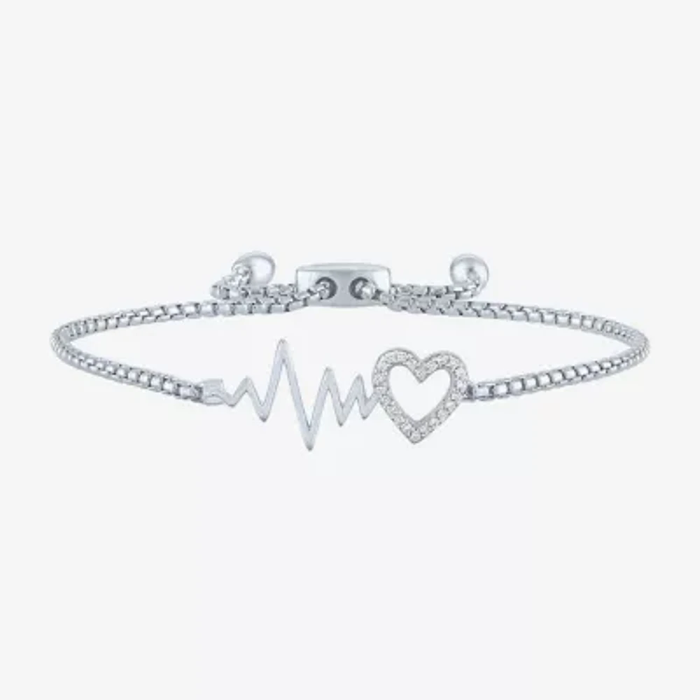 Rhythm & Muse Heart Beat (G-H / Si2-I1) Diamond Accent Lab Grown White Diamond Sterling Silver Heart Bolo Bracelet